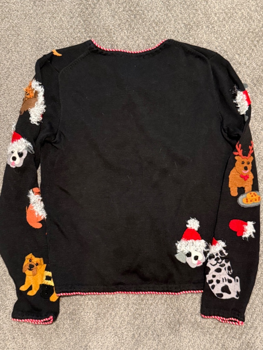 Vintage Michael Simon New York Christmas Dogs & Cats Cardigan 1999 — Fuzzy Appli - Picture 4 of 4